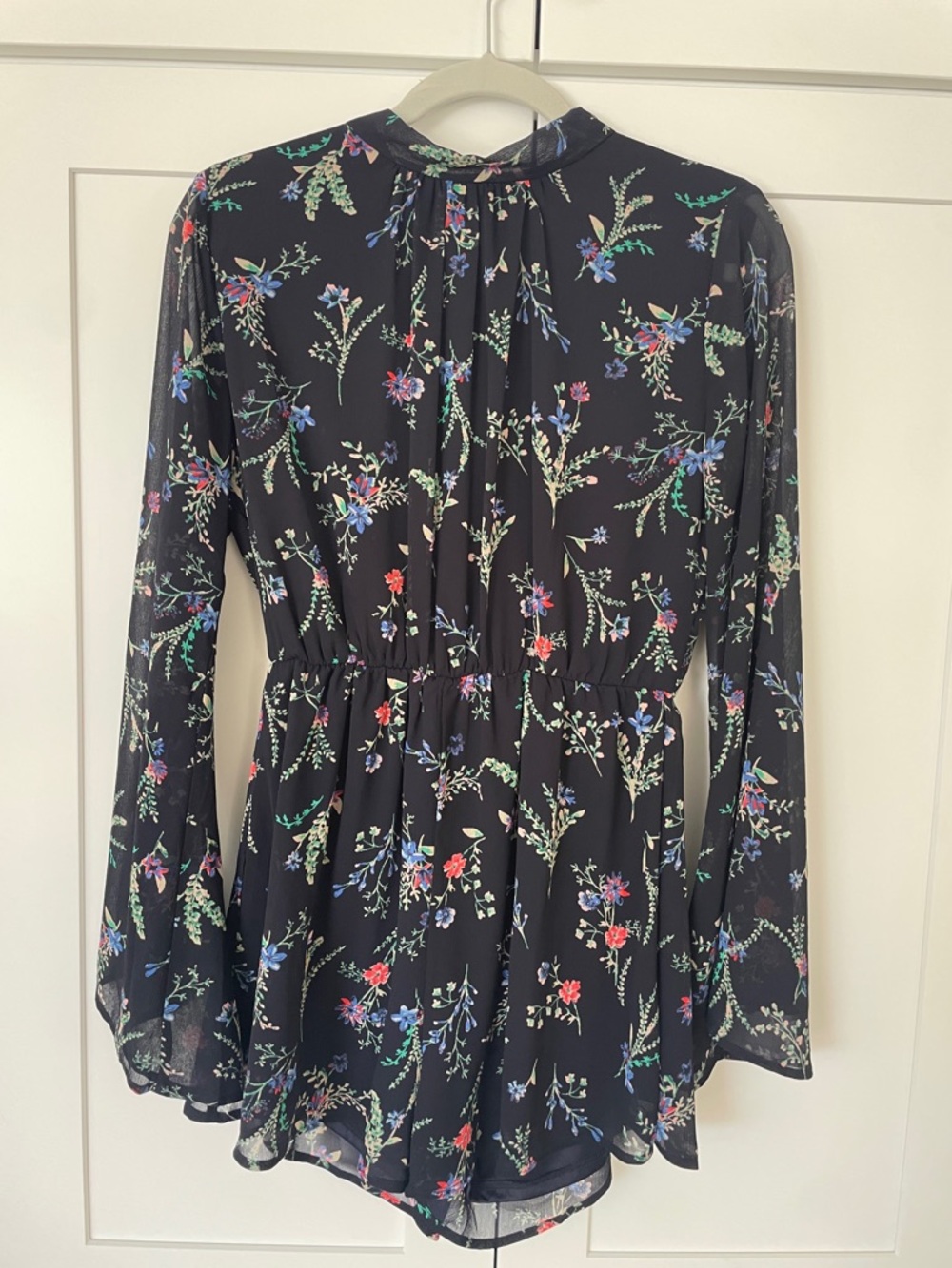 Lush Navy Floral Romper with Blue, Red and Green Floral Accents